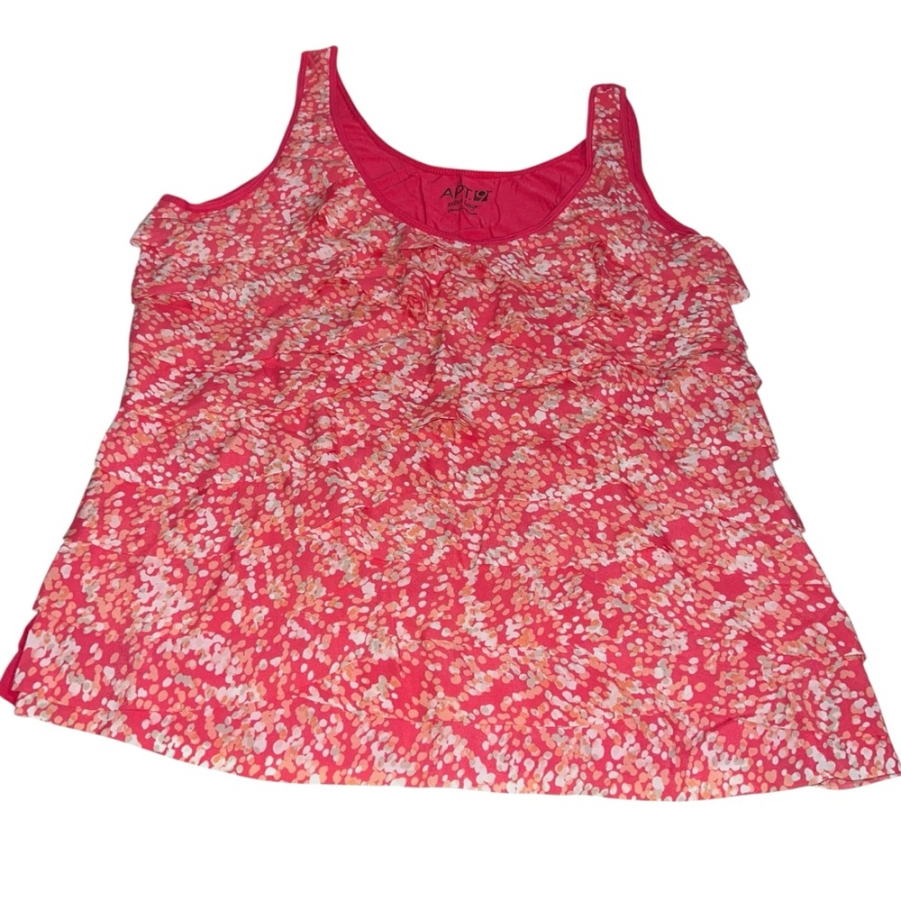 Apt. 9 Bright Coral & White‎ Tiered Flutter Tank Top - Size XL